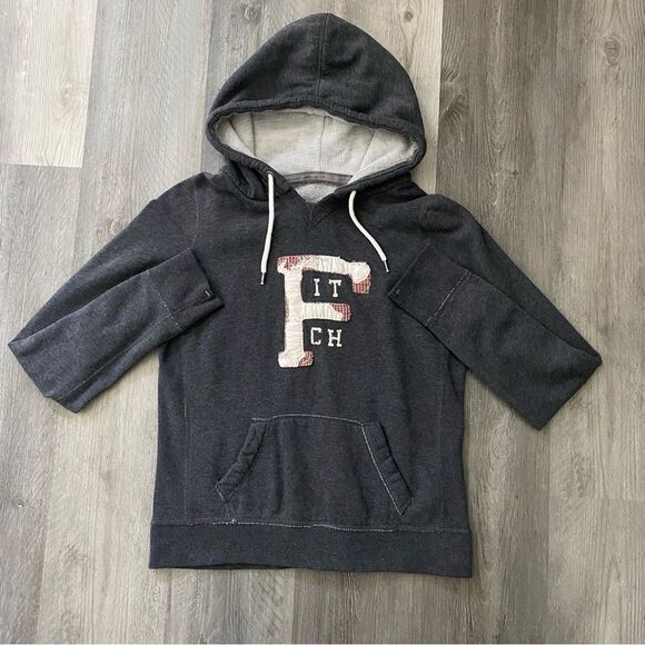 Abercrombie & Fitch Hoodie Gray Red Plaid Cream Large Retro - Picture 2 of 8